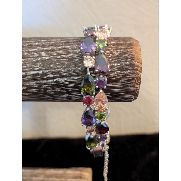 Multi-Colored Multi-Shaped Austrian Crystal Bracelet Marked 925 Sterling Silver - Picture 13 of 15